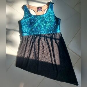 Blue Holographic Crackle and Black Mesh Halter Top CC Dancewear Cheerleading.com
